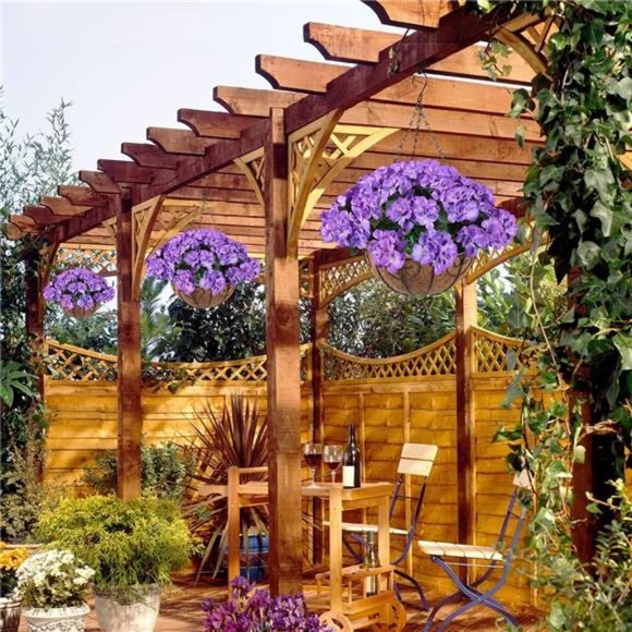 Artificial Flowers Hanging Basket with Begonia Silk Flowers for Outdoor/Indoor - Picture 2 of 6